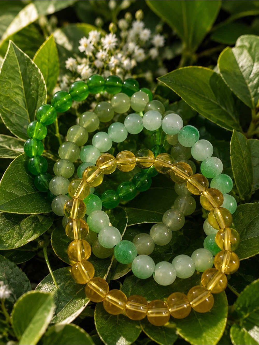 Emerald Meadow Bracelet Stack | Green & Gold Stretch Beaded Bracelet Set |